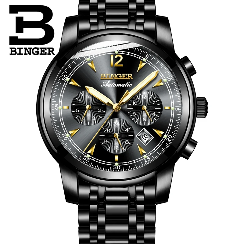 Montre homme Switzerland BINGER модные автоматические часы для мужчин 24 с календарем неделя