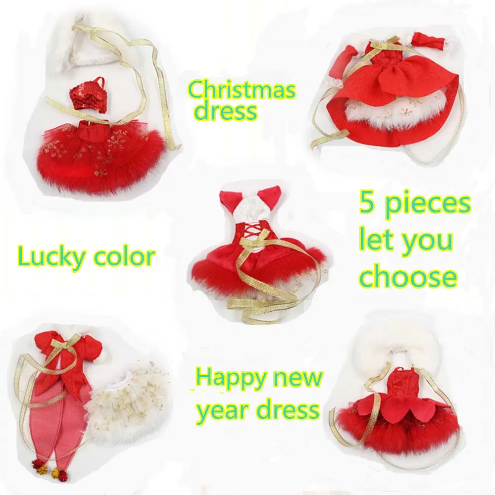 Кукольное платье DBS blyth с юбкой на новый год красная кружевная Рождественская