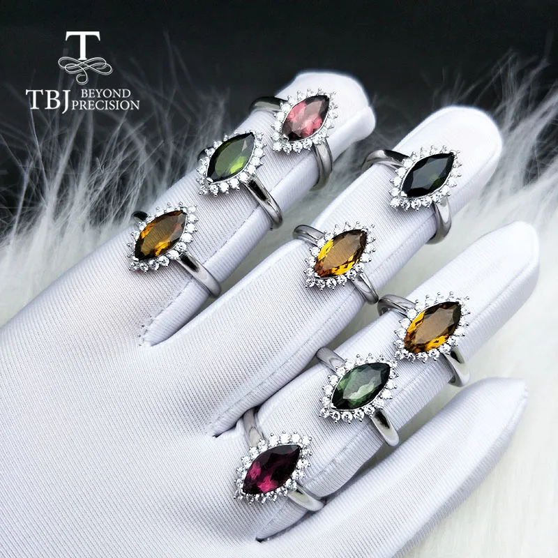 TBJ натуральный Мульти турмалин 1.25ct драгоценный камень кольцо серебро 925 пробы