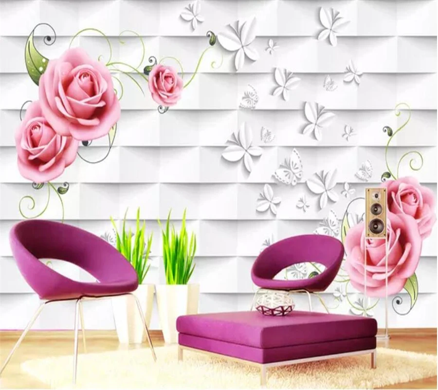 beibehang Custom mural 3d stereo photo wallpaper rose vine butterfly TV background wall living room bedroom | Обустройство дома