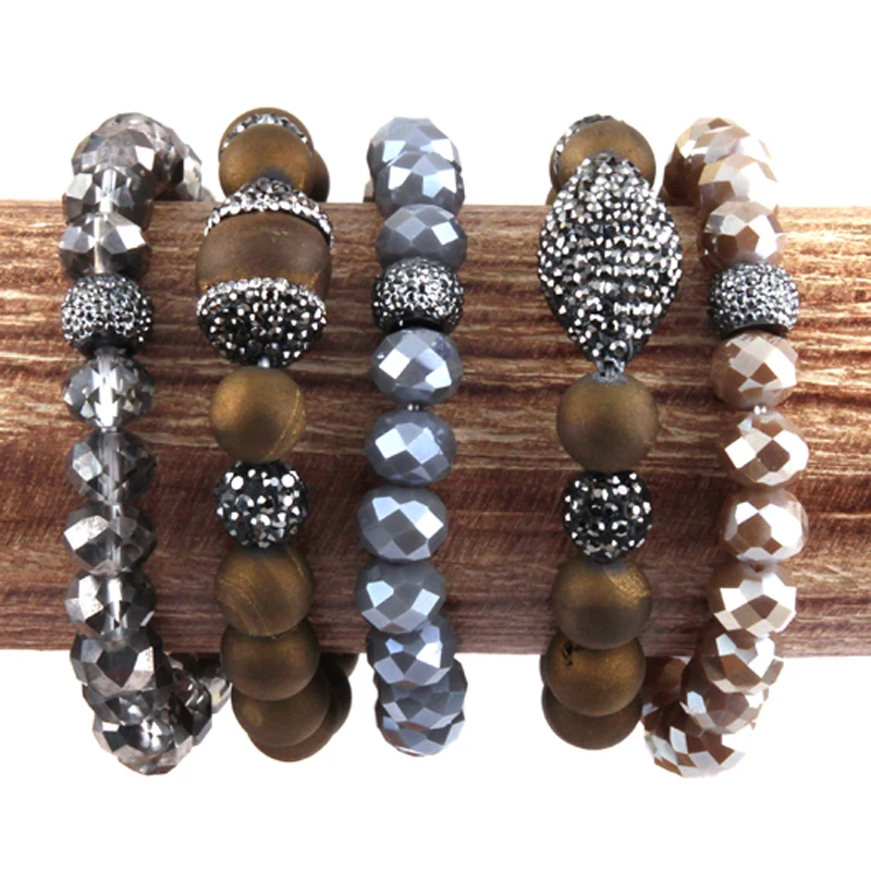 MOODPC Fashion Jewelry Beautiful Goldcolor Druzy Bead Women Bracelet Set Natural Stone &amp Glass Crystal Pave Bracelets | Украшения и