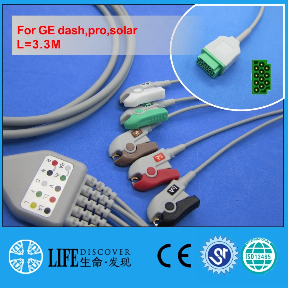 Цельный ECG кабель с 5 зажимами свинцовые провода для GE dash pro монитор солнечной