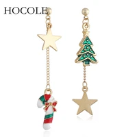 rhinestone enamel xmas tree snowman walking stick asymmetry drop earrings star charm brincos for women christmas jewelry gift