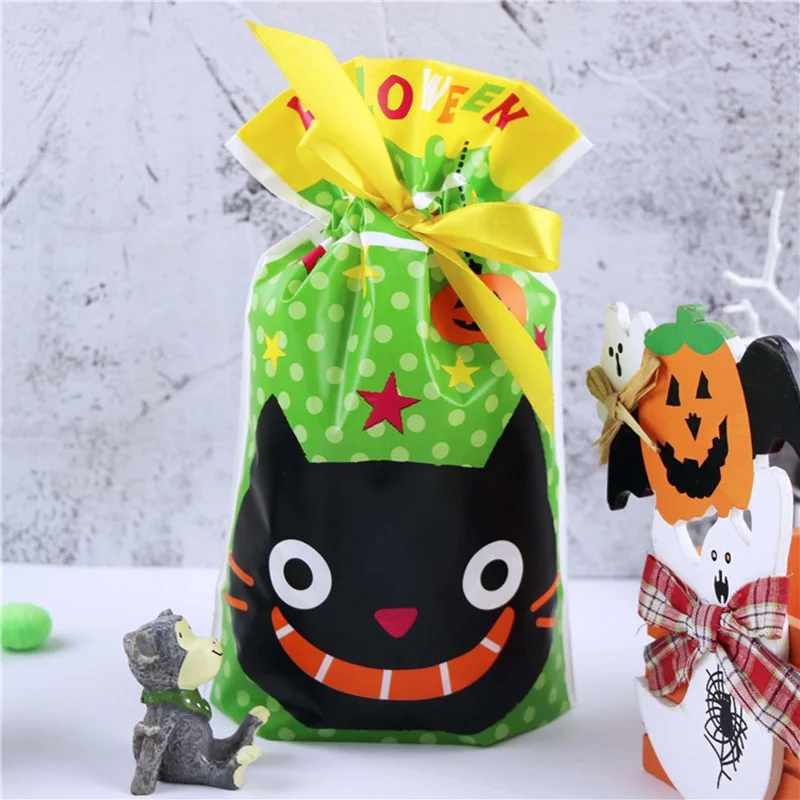 20 штук 2018 Хэллоуин Черный кот подарок мешок Happy Halloween Cookie с лентой упаковка для