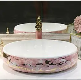 Розовый квадратный арт Lavabo ванная комната судно раковины прямоугольный Счетчик Топ умывальник расписанный вручную Керамический Умывальник Ванная раковина - Цвет: L60CM only sink 9