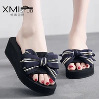 rot sell summer wedge with bow female fashion beach flip flops high heeled home slippers larger size holiday shoes