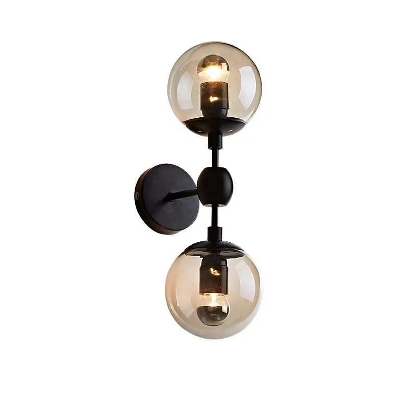 Creative Ball Style Glass Wall Lamp Retro Black Single Double Heads Iron E27 Light For Bedroom Restaurant Bar Hotel Cafe | Лампы и