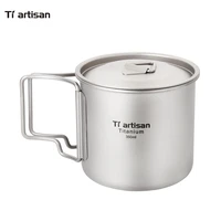 tiartisan pure titanium cup 350ml outdoor ultralight coffee mug portable folded handle picnic drinkware with lid
