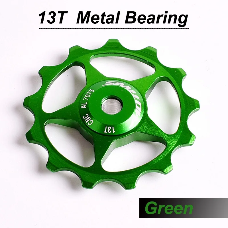 13T Green 11T MTB велосипедный задний переключатель Jockey колеса 4 мм 5 мм 6 мм герметичный подшипник 13 т шкив AL7075 CNC дорожный велосипед направляющий ролик направляющий - Color: 13T Green