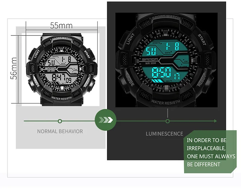 Sanda часы женские спортивные модные повседневные водонепроницаемые светодиодный