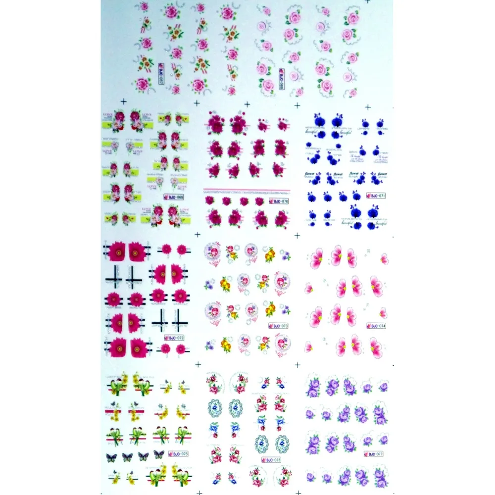 

11 PACKS / LOT SILVERY GLITTER POWDER WATER DECAL SLIDER NAIL ART BEAUTY ROSE FRAME PETALS GRID BJC067-077
