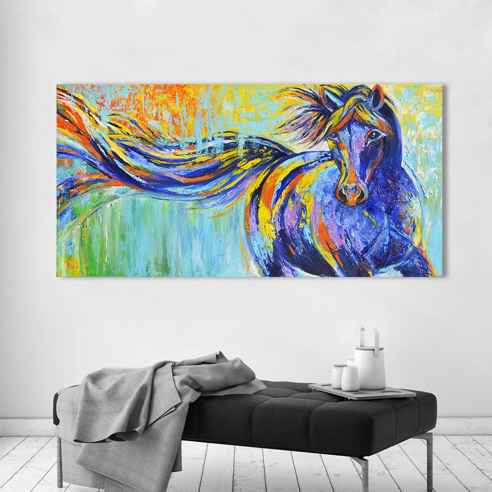 

AAVV Wall Art Canvas Animal Picture Wall Painting Blue Horse Home Decor Print Poster For Living Room No Frame