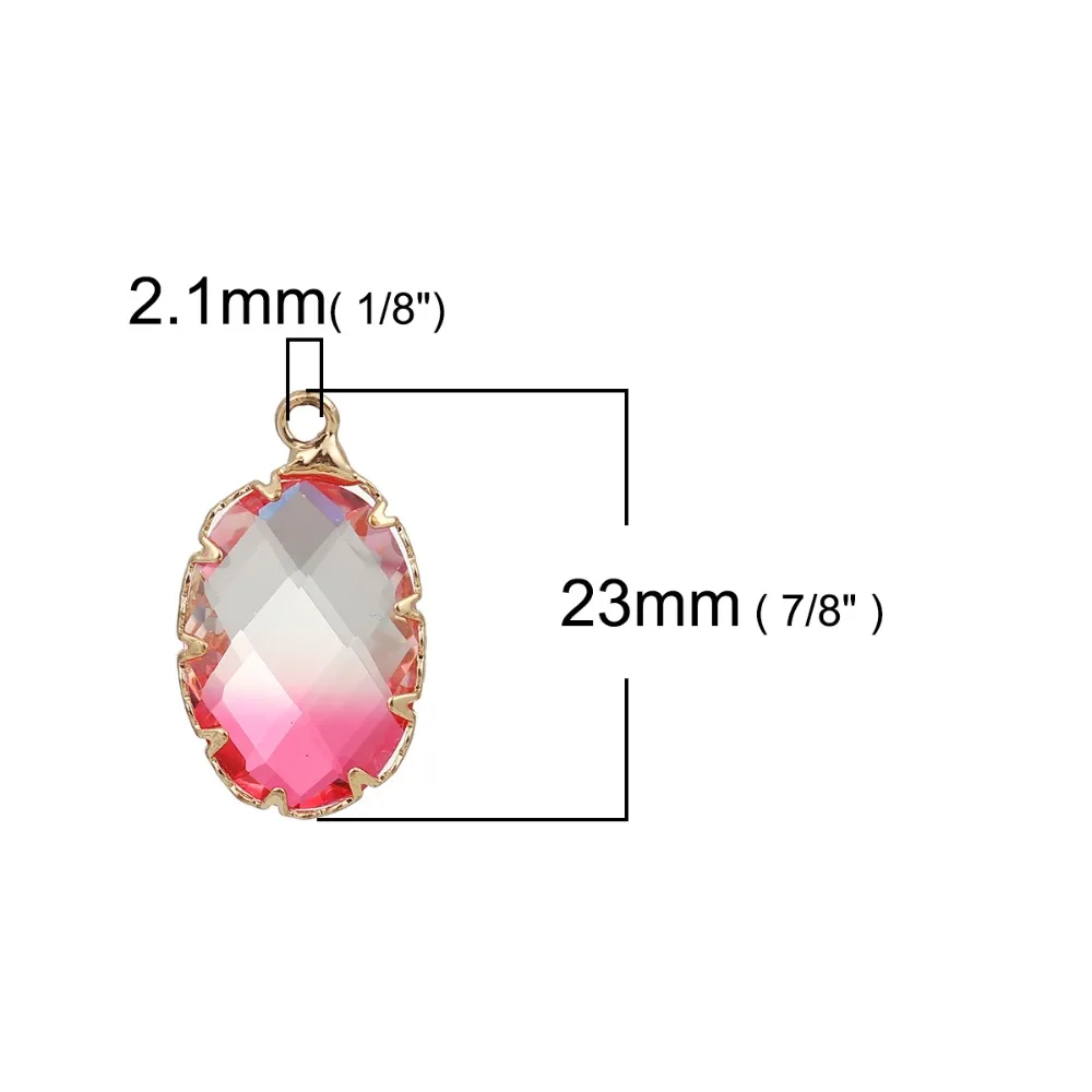 Подвеска DoreenBeads из меди и стекла овальная позолоченная оправа розовые красочные