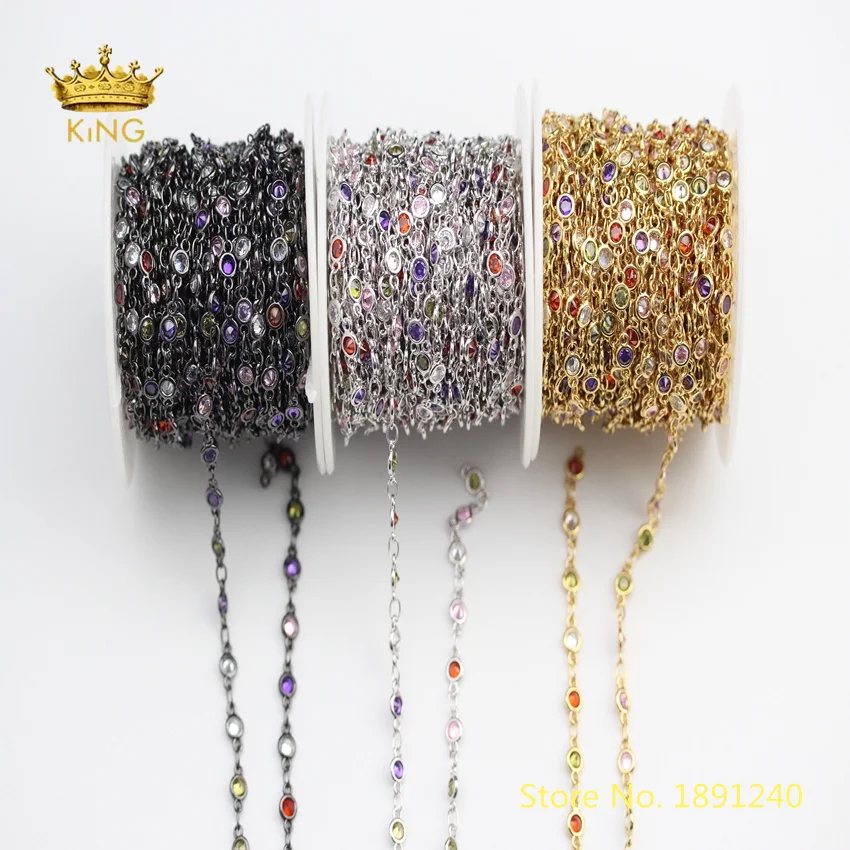 5 метров 4 мм Крошечные Красочный циркониевая монета бусы четки цепи Fine Jewelry, массовая CZ бисером цепи украшенное кубическими камнями циркона выводы HX212