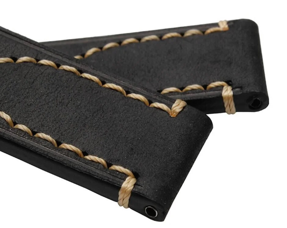 Ремешок кожаный для часов толстый Серебристый браслет с пряжкой язычком Омега