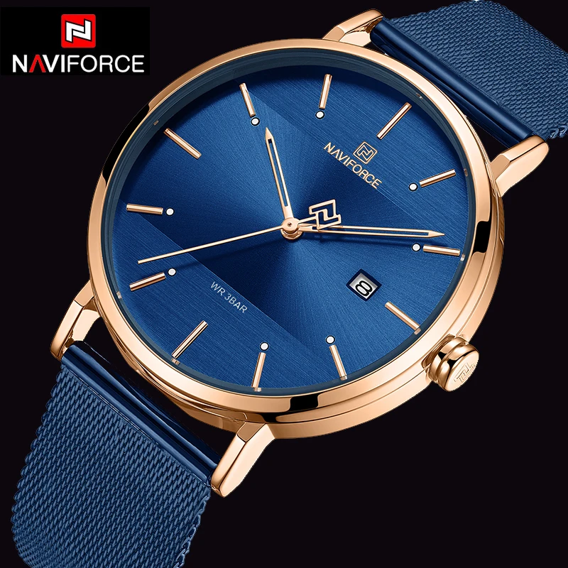 

NAVIFORCE Quarts Watch Men Luxury Brand Stainless Steel Mesh Strap Wristwatch Large Mens Watches relogio masculino