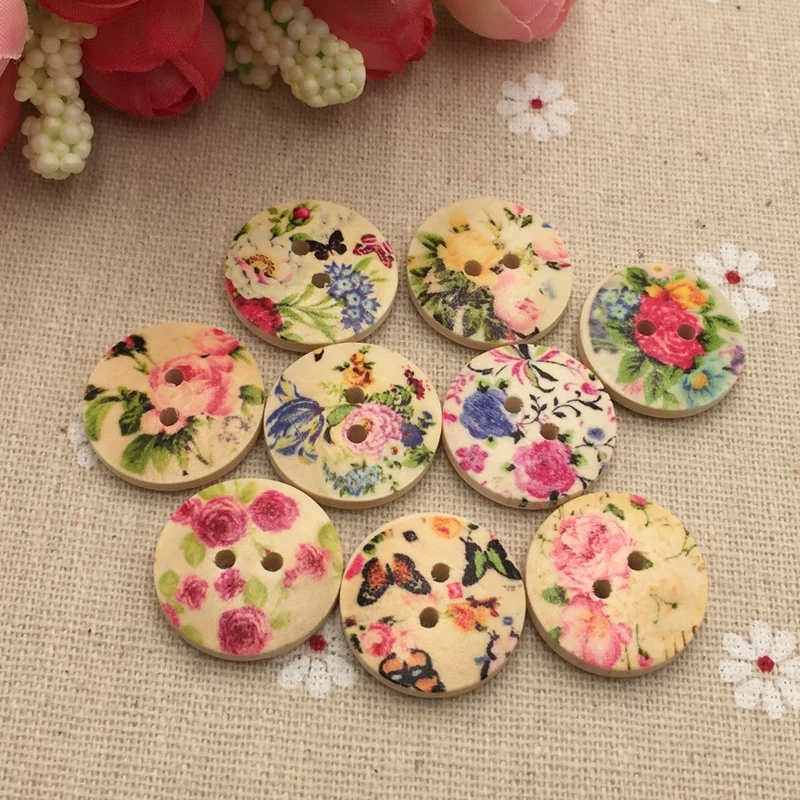 Антикварные деревянные ручные кнопки печати два отверстия 20 мм Швейные