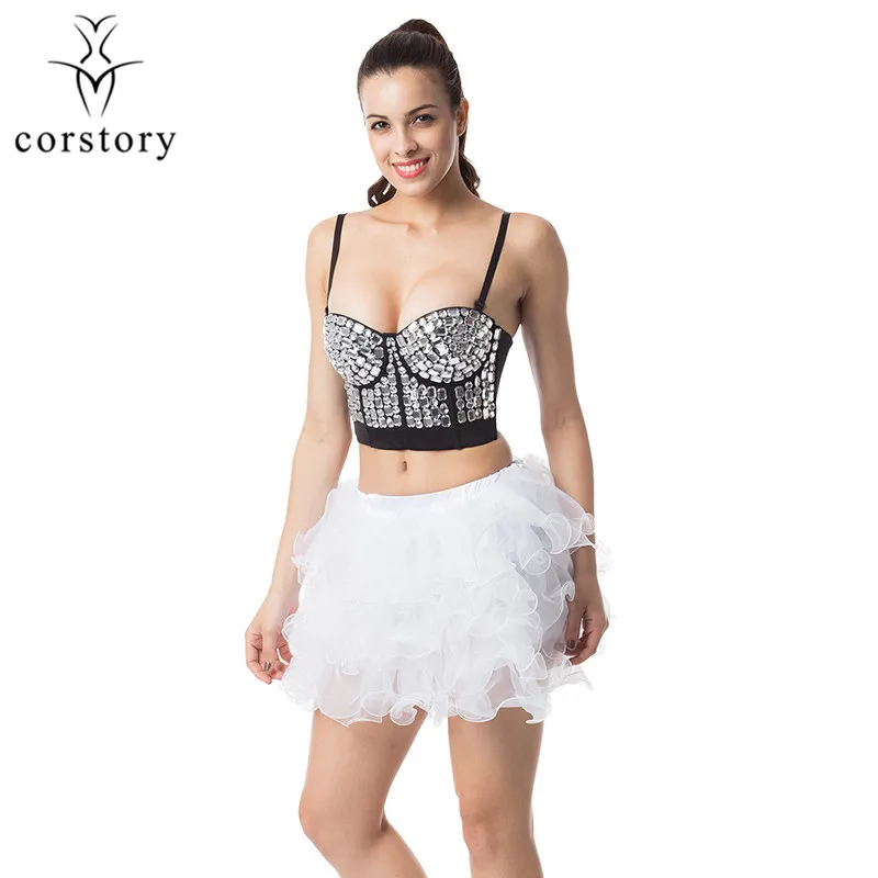 Corstory панк Стиль Серебряный Бисер Bralet регулируемые лямки с глубоким вырезом и
