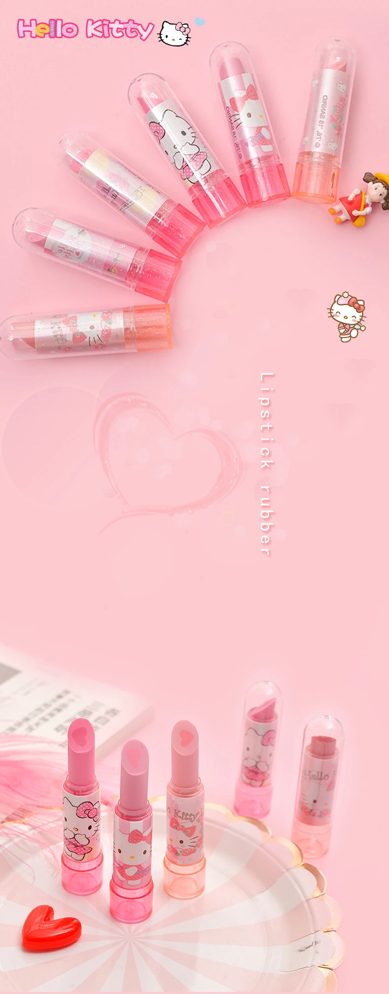 1 шт. hello kitty Cat губная помада ластик резиновый креативный милый студенческий детский сад ластик для детей кавайные канцелярские школьные принадлежности