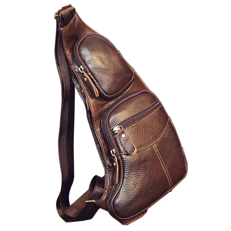 

Men Genuine Leather Cowhide Vintage Sling Chest Back Day Pack Travel Fashion Cross Body Messenger Shoulder Bag