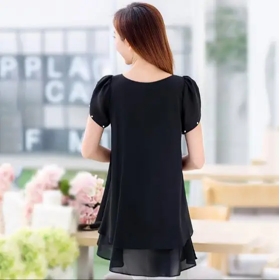 Летняя женская одежда топы 2018 новая мода имитация двух частей шифоновая блуза с