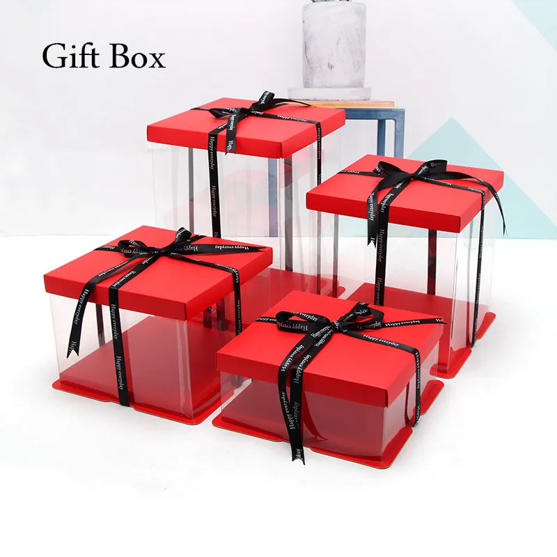 Фото Красная коробка для торта простая прозрачная подарочная 4 16 дюймов большой