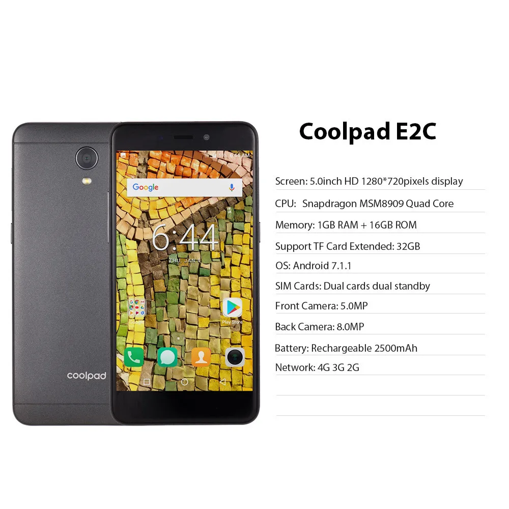 Coolpad E2C 4G LTE мобильный телефон экран 5 дюймов HD Snapdragon MSM8909 Android 7 1 четырехъядерный