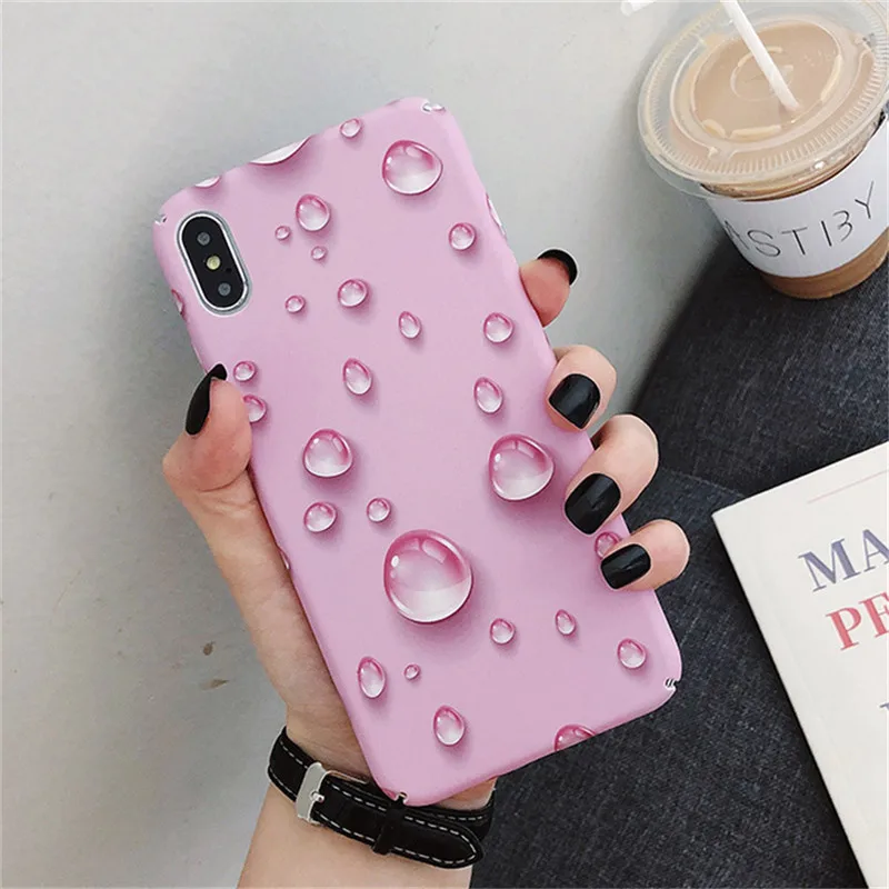 3D капли воды чехол для iPhone X XR XS MAX Жесткий ПК Полный Чехол 7 8 6 6S Plus Тонкие Матовые