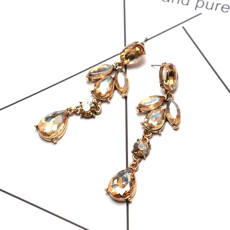 Fashion Jewelry 2017 Vintage Big Long Glass Crystal Earring Femme Bridal Wedding Drop Earrings For Women brincos pendientes | Украшения и