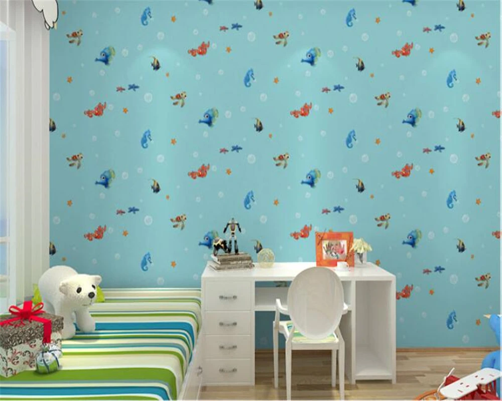 

beibehang wallpaper for kids room Wallpaper roll underwater world cartoon blue mediterranean photo wallpaper papel de parede 3d