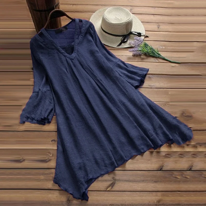 Фото 3 Color Five-point Sleeve Skirt Women Tops Bell V-Neck Big Hem Solid Sweet Loose Fashion New 3 Color Five-point Sleeve Skirt Women Tops Bell V-Neck Big Hem Solid Sweet Loose Fashion New