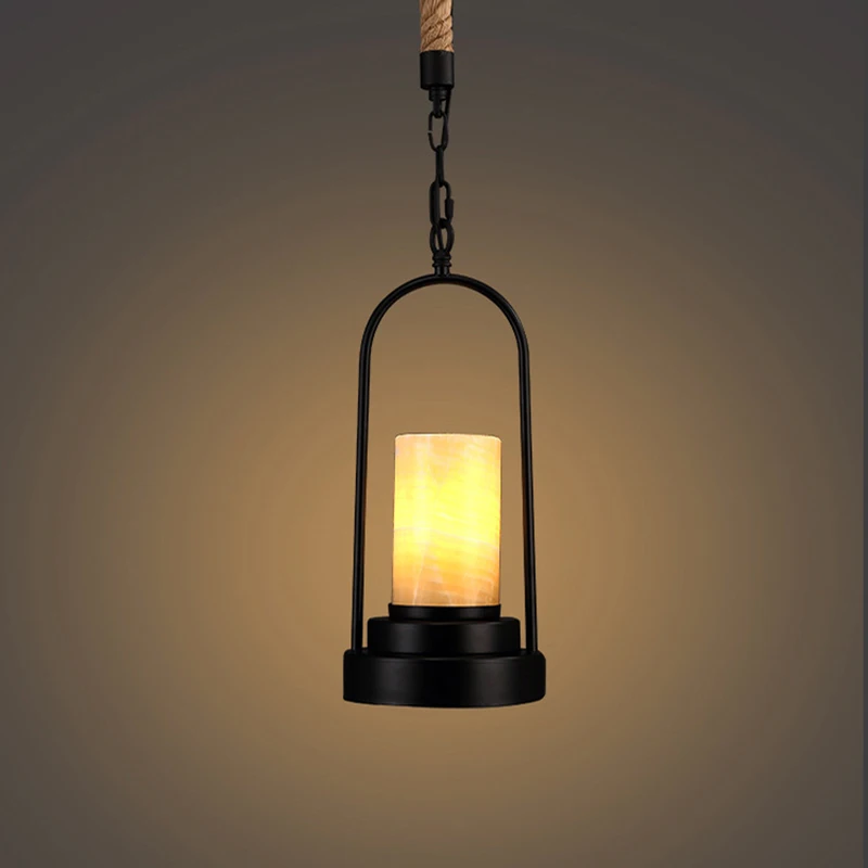 

Loft retro balck Industrial iron marble lampshade Hemp rope pendant lamp E27 110V 220V pendant lights for living room bedroom
