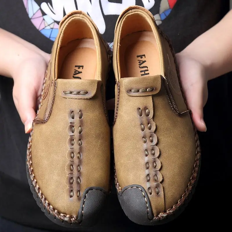 New 2018 Mens Shoes Split Leather Men's Flats Handmade Loafers Fashion Designer Slip On Espadrilles | Обувь