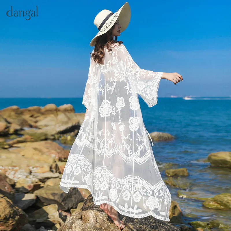 Женские сексуальные кружевные блузки DangalFashion с защитой от солнца длинные тонкие