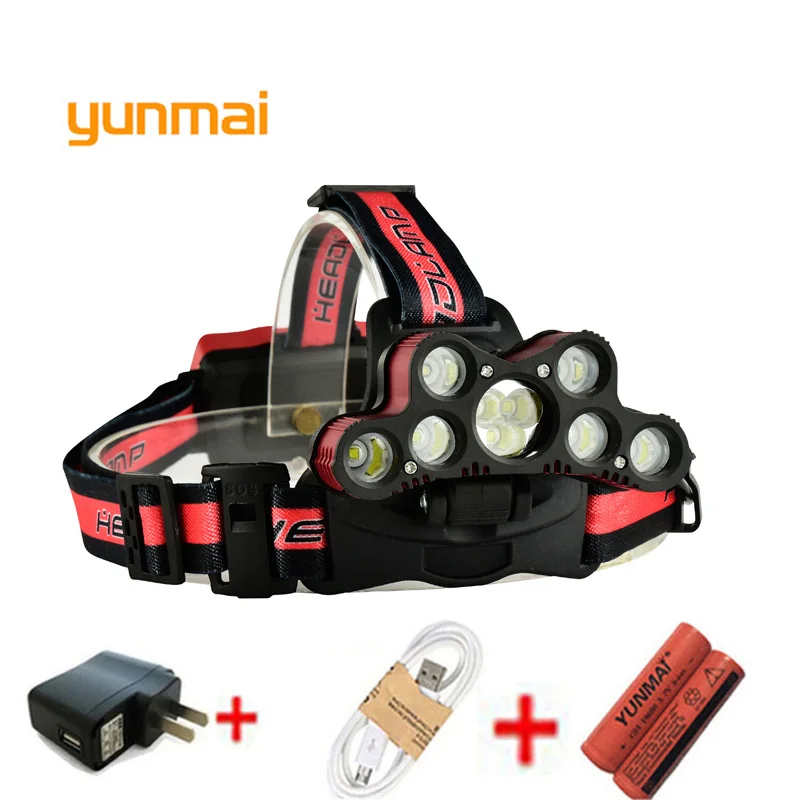 

Yunmai ультра яркий светодиодный налобный фонарь 7 * Новый xml t6 + 2 * Q5 USB налобный фонарь светящисветильник свет вспысветильник фонарик Рыбалка