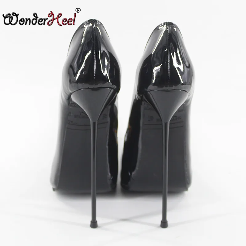 Wonderheel/Новые пикантные женские туфли-лодочки из лакированной кожи на высоком тонком металлическом каблуке 16 см с очень острым носком без застежки; US6-US17