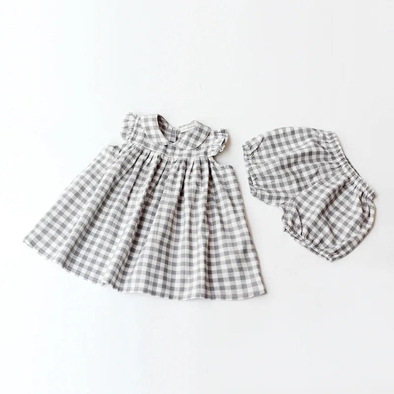 2018 детский комплект одежды для девочек маленькое хлопковое клетчатое платье без