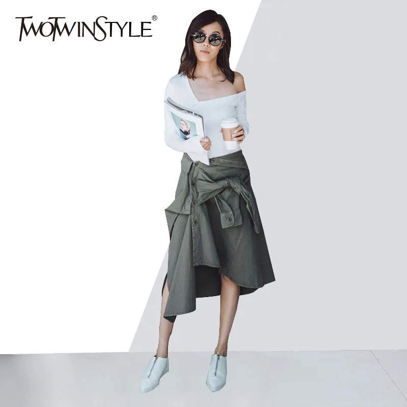TWOTWINSTYLE Женская юбка костюм с открытыми плечами тонкая футболка на шнуровке