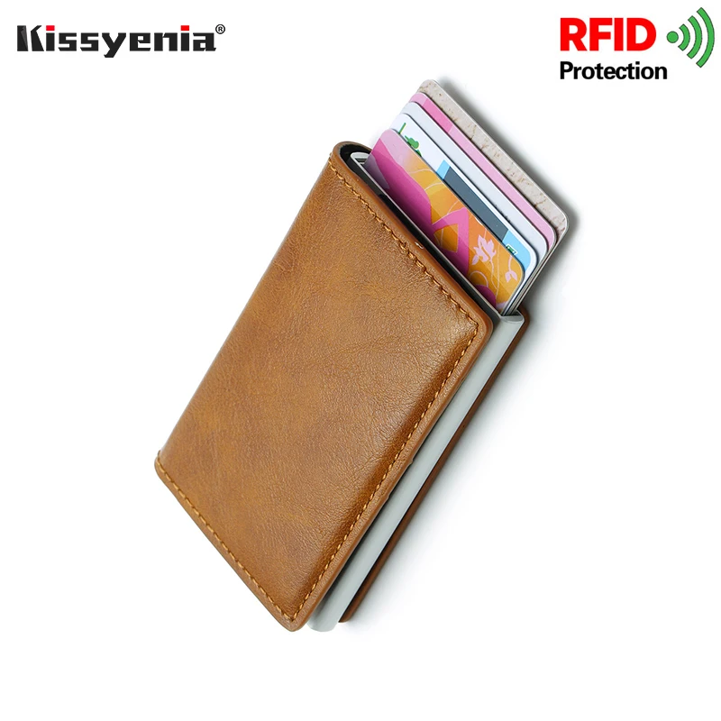 Kissyenia новый дизайн Rfid блочный держатель для кредитных карт мужской кожаный