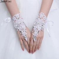 janevini 2019 elegant lace short white wedding gloves fingerless appliques beaded wrist length bridal gloves wedding accessories