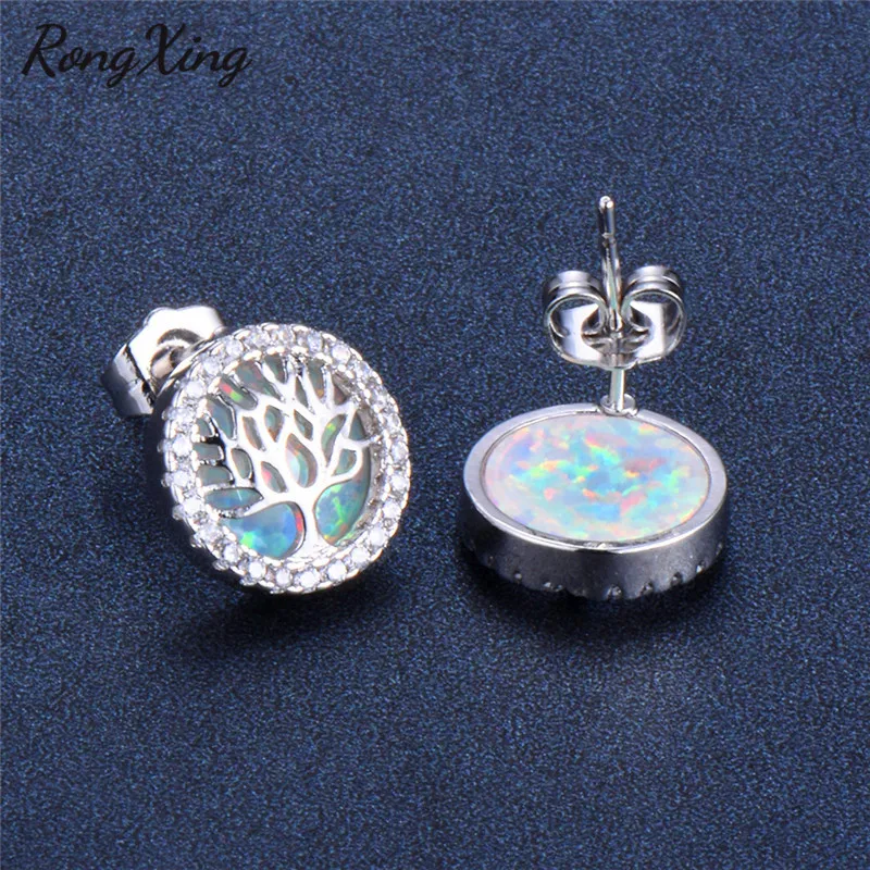 RongXing мистические круглые радужные серьги-гвоздики дерево серьги серебристый