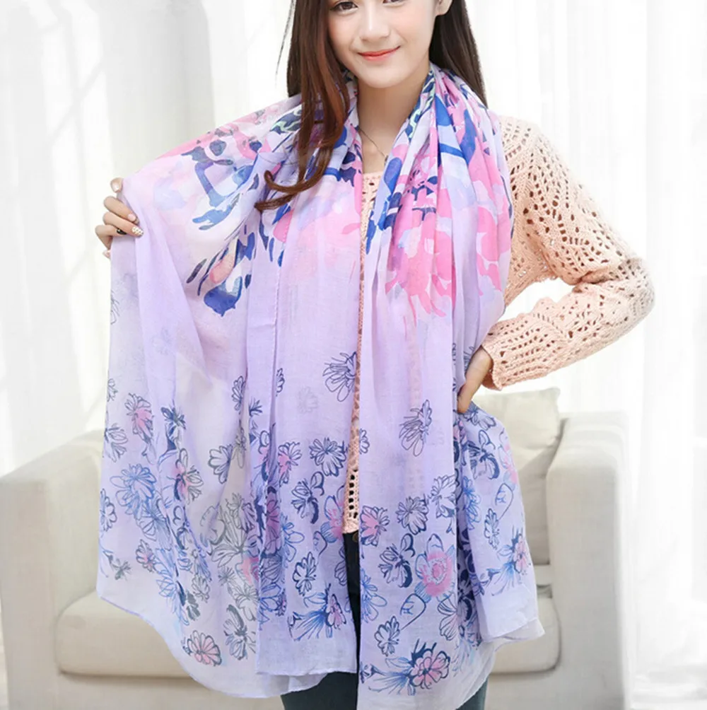 2015 new fashion women's printed flower long shawl autumn winter head hijab cape cotton pashmina muffler muslim scarf | Аксессуары