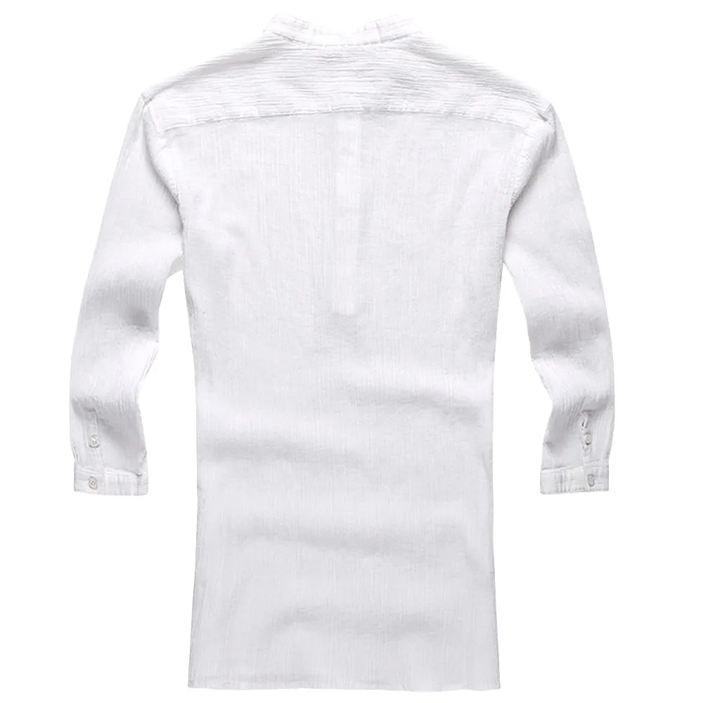 Мужская блузка льняная рубашка camisa hombre мешковатые хлопковые топы с рукавом 3/4