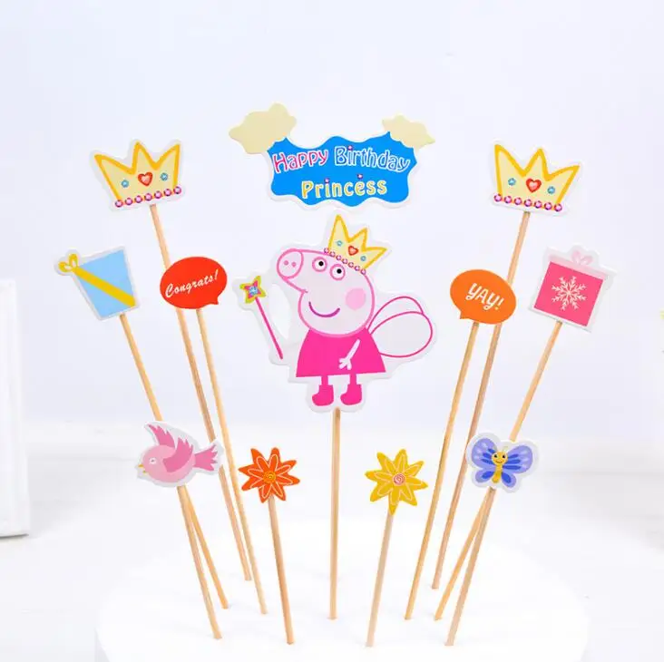 Peppa Pig Многоцветные кекс торт фигурка для торта флаги двойные палочки для семьи день рождения приборы для декорации выпечки - Цвет: Peppa Pig