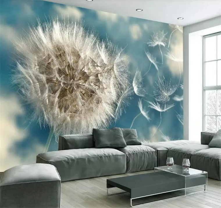 

Customize large mural light blue pure beautiful dandelion simple TV backdrop wall wallpaper for walls 3 d papier peint
