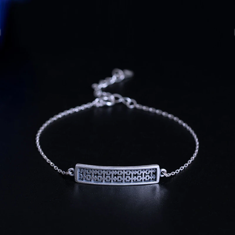 

925 Sterling Silver Bracelets For Women Wedding Accessories Silver Color Vintage Link Chain Bracelet with Pendant Chinese Style