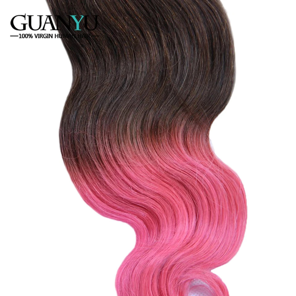 Guanyuhair 1B/4/4 розовый три тона Омбре 3 пучка с закрыванием 4*4 перуанские Remy