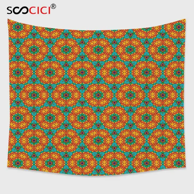 

Настенный Гобелен Cutom, оранжевый калейдоскоп с цветочным рисунком папоротника, зеленые календулы и темно-синие