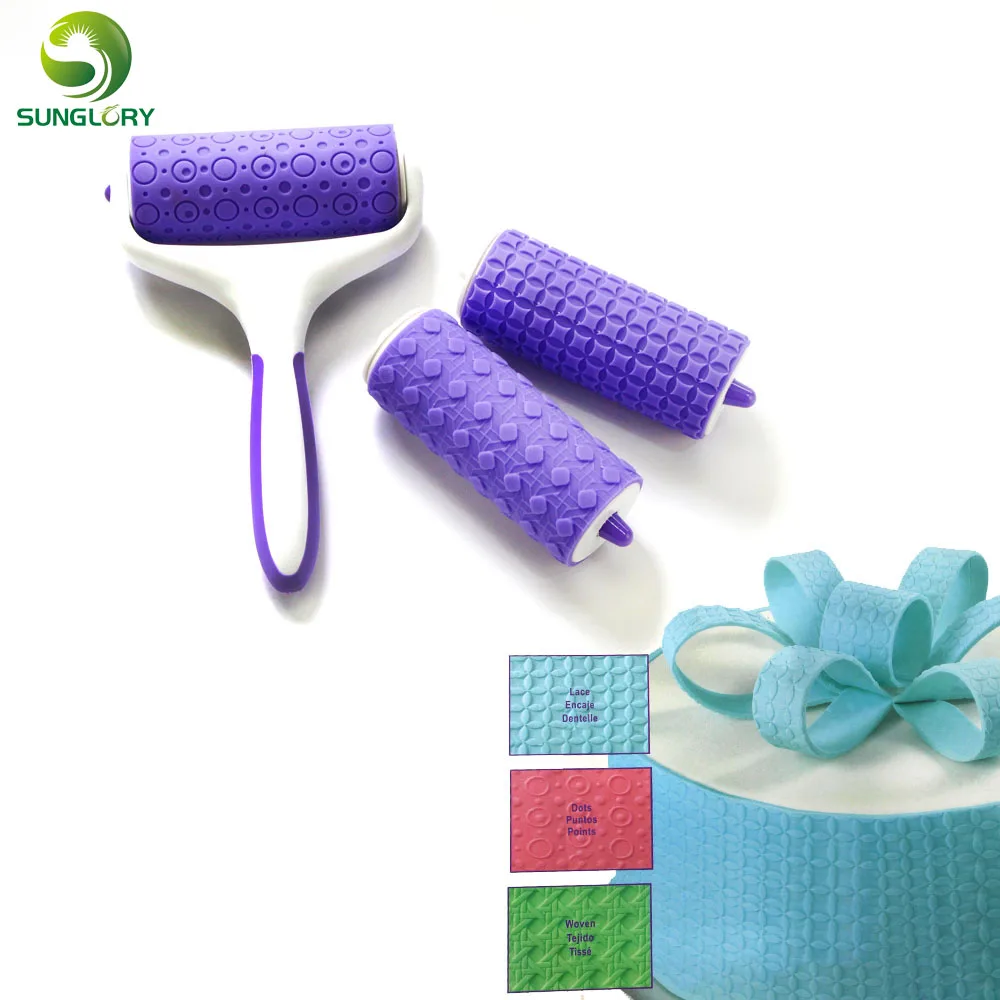 

3PCS Fondant Strip Ribbon Cutter Plastic Cake Rolling Pin Lace Dots Woven Pattern Embosser Roller Ribbon Stripe Molds For Baking