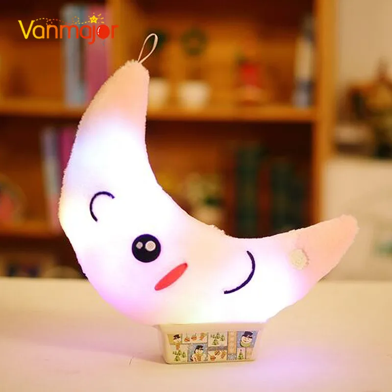 Vanmajor Новинка 35 см красочные Луна Плюшевые игрушки в форме люминесцентный светящийся Светодиодная лампа Подушка мягкие милые детские игрушки подарок на день рождения